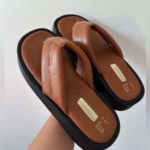 Primark Platform Flip Flops- faux leather brown